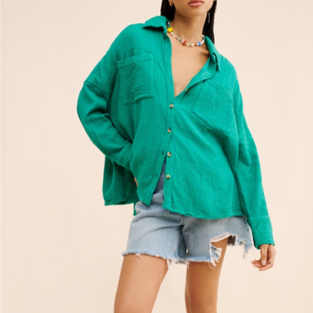 Free People Cardiff Oversized Top Green Size Small